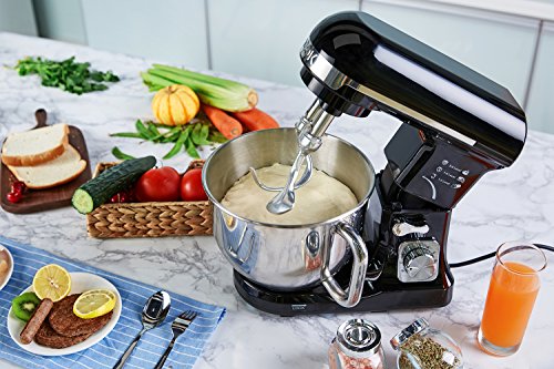 Aicok Küchenmaschine Edelstahl-Rührschüssel Durchlaufschnitzler 1000 Watt MK-37 Doppel-Beater 6-Gang mit 5-Liter Edelstahl-Schüssel, schwarz - 7