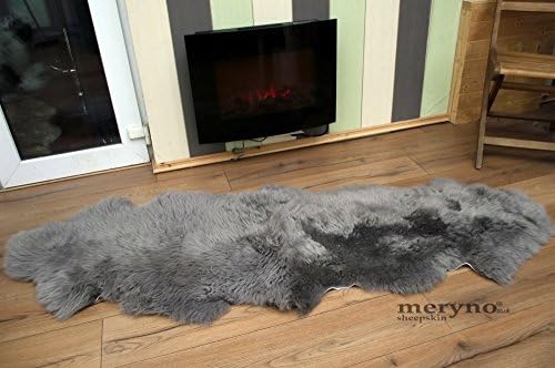 Meryno - Grey double sheepskin rug genuine amazing soft wool - Grey, large