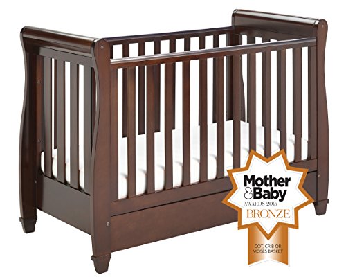 Babymore Eva Sleigh Cot Bed Dropside with Drawer (Dark Brown)