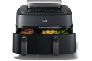 Philips Airfryer Serie 5000 doppio cestello con vapore-Frittura ad aria, cottura a vapore o combinata 19 metodi di cottura; Capacità 9L (3L + 6L), Tecnologia RapidAir Plus, Auto SteamClean (NA550/00)