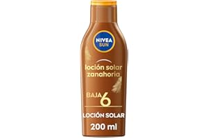 NIVEA SUN Leche Solar Zanahoria FP6 (1 x 200 ml), protección solar para un bronceado bonito y duradero, protector solar hidratante resistente al agua, crema bronceadora