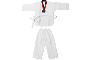 Haofy Taekwondo Uniform Cotton 485g White Black Red Collar | Lightweight Ventilated Fabric for Intense Training, Reinforced Stitching Prevents Rips During Kicks, Complete Set with Belt