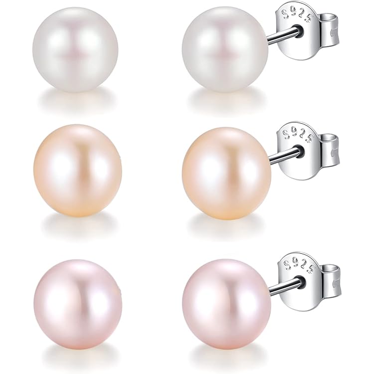 Silvora Echte pareloorbellen voor dames, 925 sterling zilveren oorstekers 4 mm 6 mm 8 mm 10 mm knoopvormige zoetwatercultuurparel, sieradencadeaus voor dames en meisjes, 6mm, Sterling zilver, Parel