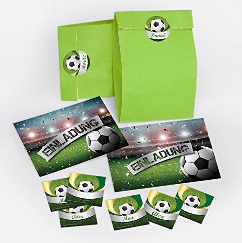 10 Einladungskarten zum Kindergeburtstag Fussball Fußball Junge/Mädchen /10 Bunte Einladungen zum Geburtstag mit dem Motiv "Fußball" / Umschläge / Party-Tüten