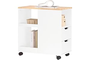 ‎SOBUY SoBuy FBT130-WN stolik do drukarki z rolkami, stojak na drukarkę, szafka na dokumenty, kontener na kółkach z przegródkami, wózek biurowy, biały, naturalny, szer. x wys. x gł.