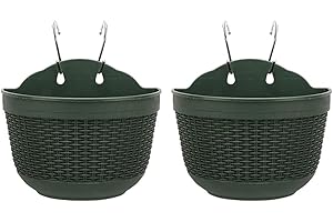 ARMINZANG Hanging Flower Pots Set of 2,Plastic Hanging Planters Outdoor for Garden Fence Patio Home Ornaments Wall Mounted Flower Holders Flower Basket Indoor with 4 Hooks and Drainage