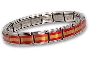 Feyma Pulsera con Bandera de España, Rojigualda, Eslabones de Acero Inoxidable, Brazalete Ajustable para Hombre y Mujer, Regalo Identidad Nacional