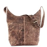  LECONI große Umhängetasche Damen Schultertasche praktische Ledertasche für Frauen Beuteltasche Vintage-Style Damentasche Shopper aus echtem Leder 34x34x11cm schlamm LE0055-wax