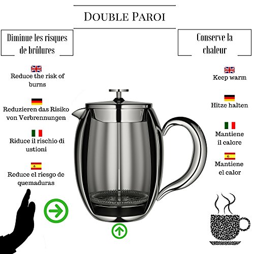 VeoHome – Pressfilter-Kaffeekanne – Kaffeebereiter – unzerbrechlich und hält Ihren Kaffee dank der Doppelhülle lange warm (0.75 Liter) - 2