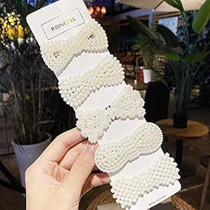 HOMEPIC Pearl Hair Clips/Hairpins Handmade Barrette Clip Bridal Pearl Hair Accessories for Girls, Women Pack Of 5