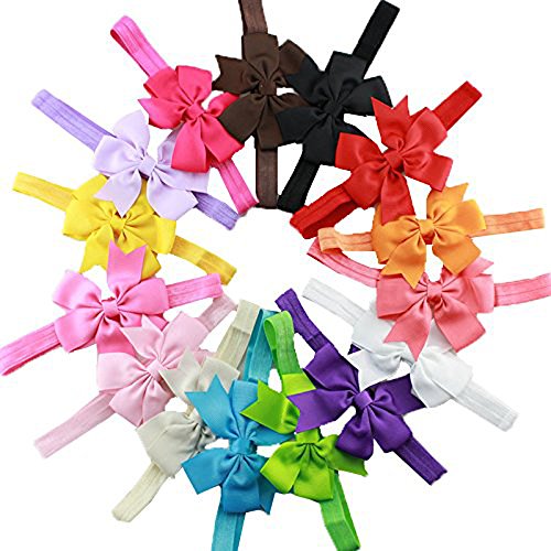 Baby Headband, HBF 15Pcs Multi-Coloured Bow Baby Girl Headband Elastic Headband for Girl (2)