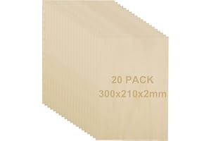 AHAQU 20 Pack 300x210mm Basswood Sheets, 2MM Craft Plywood Sheets, Unfinished Wood Boards for Crafts, Hobby, Model Making, Wood Burning
