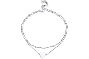 PROSTEEL Dwuwarstwowe łańcuszki na kostkę w kształcie serca, biżuteria dla nastolatek/kobiet, pozłacana/stal nierdzewna 316L (opakowanie na prezent), 9 inches+ 2 inches, Stal nierdzewna