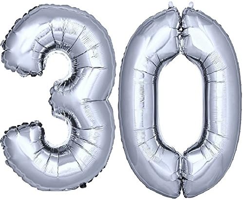 DekoRex Foil balloons from 40'' numbers for birthday party anniversary for helium or air filling silver No 30