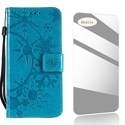 Preisvergleich Produktbild Galaxy S9 Plus Hülle,THRION Sonnenschein Schneeflocke Handyhülle Schutzhülle[Kartenfächer][ kostenlos Schutzfilm aus gehärtetem Glas] für Samsung Galaxy S9 Plus – Blau