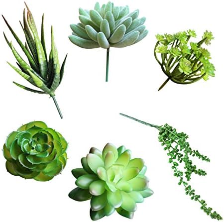 Togather Pack-of-6 Assorted Artificial Succulent Picks Textured Faux Succulent in Different Green for Fake Succulent Bouquet Floral Arrangement