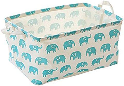 Canvas Toy Storage, Cotton Storage Basket Nursery Hamper Laundry Basket Storage Bag by Mocora (Blue Elephant)