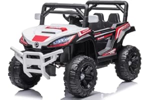 INDALCHESS Coche eléctrico para niños con batería 12V Buggy Todoterreno, Mando a Distancia, 4 Motores, Ruedas de Goma, Asiento Polipiel UNA Plaza, Música y Luces (Blanco)