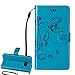 Produktbild Hülle für Samsung Galaxy S6 Edge,Samsung Galaxy S6 Edge Lederhülle,PU Leder Tasche für Samsung Galaxy S6 Edge,Leweiany Elegant Luxus Extra Dünn Tasche Blau Premium Schmetterling Blumen Muster Leder Brieftasche Flip Wallet Ständer Cover in Book Style Tasche Case Handyhülle Schutzhülle mit Kartenfach Aufstellfunktion Magnetverschluss für Samsung Galaxy S6 Edge Schutzhülle Handytasche