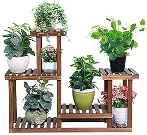 Dantawood Wood Plant Stand Indoor Outdoor 4 Tiers Flower Shelf Rack Multi Layer High Low Plant Holder for Balcony Patio Garden Yard Living Room