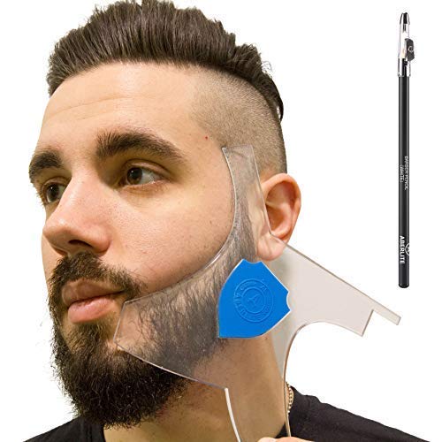 Aberlite Barbe Shaper - Lineup Lineup Outil Avec Un Crayon De Coiffeur (Blanc) - Longs Bords | Anti-Slip - L'Outil Ultime De Mise En Forme De La Barbe (Bleu)