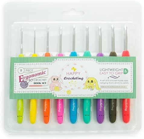 ‘HappyCrocheting’ Premium Soft Grip Crochet Hook Set- Crochet for hours pain free - Ergonomic Grip in sizes 2mm to 6mm and a free PDF ebook
