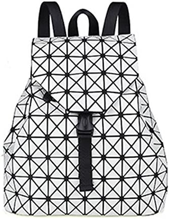 UniqStore Unisex PU Leather Geometric Backpack Hologram School Bag Luminous Daypack Travel Shoulder Bag White