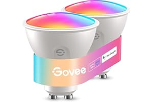 ‎GOVEE Govee Żarówka GU10 LED RGBWW, 400 lm, wysoka jasność, możliwość ściemniania, zmiana koloru, 64 scen, inteligentna żarówka Wi-Fi i Bluetooth, współpracuje z Alexa, synchronizacja z muzyką, 2 sztuki