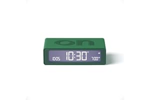 Lexon Flip Mini digital alarm clock, On Off LED clock with Adjustable Brightness, Rechargeable or Mains Powered, Sleek Retro Bedroom Decor Ideal for Alarm Clocks Bedside Use - Green