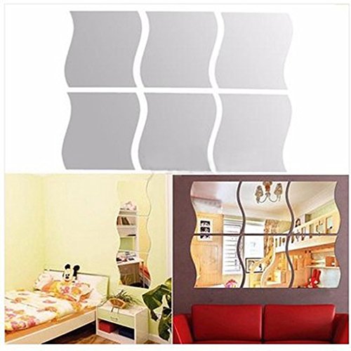 6pcs Silber Wellenmuster Dekor Kunst Abziehbild Spiegel Stil Wandaufkleber Kindzimmer - 8