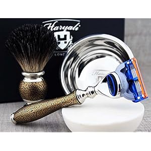 Haryali London 6Pc Mens Shaving Kit 5 Edge Razor, Black Badger Hair Brush, Bowl, Stand, Soap and Alum Perfect Set for… - Image 4