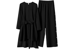 Amxleh Muslimische Kleider Damen 2 Teiler Langärmeliges Top + Lang Hose Ramadan Outfit Muslimisch Einfarbig Zweiteilige Sets Gebetskleidung Naher Osten Türkei Dubai Arabisch Abaya Anzug Gebet Outfits