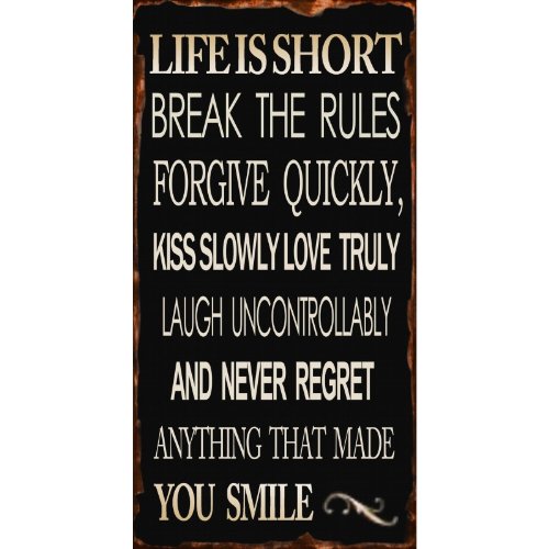 Buzz Dekoschild Aus Holz, groß, Vintage-Look, Aufschrift "Life Is Short" 60 cm x 22 cm