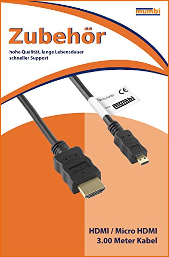 mumbi Micro HDMI Kabel 1080p – vergoldete Kontakte – HDMI Mikro Type D High Speed Kabel HDMI 1.4 / Verbindungskabel 3 Meter - 2