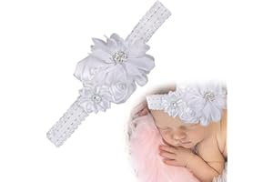 TSUWNO Fascia per capelli bambina con fiore bianco carino, elastica e decorata con cristalli. Accessorio per capelli ideale per bambine e ragazze piccole.