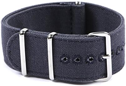 Canvas nato watch strap 24 mm Navy Blue Stitched holes - Nato Style