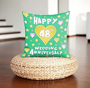 DreamVio Happy 48th Anniversary Pillow,Cushion for Gifting on Birthday's & Wedding to Couple,Husband, Wife, Friends Color : Green (12 x 12 inch)