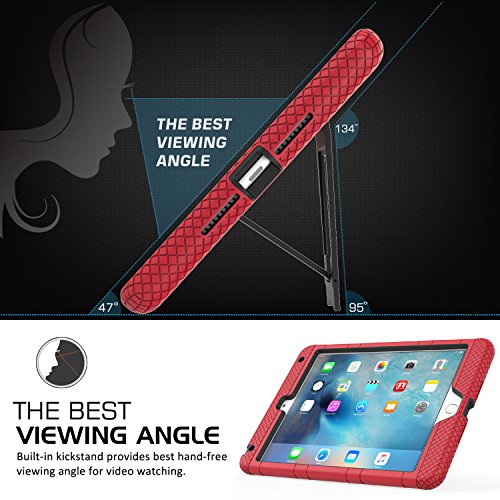 MoKo Hülle für iPad Mini 4 – Silikon + Schwarz Hart Polycarbonat Protector mit faltbarem Kickstand Schutzhülle Case mit Standfunktion für Apple iPad Mini 4 7.9 Zoll IOS 2015 Genaration Tablet, Rot - 4