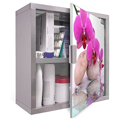 Medizinschrank groß Edelstahl abschließbar 30x45x12cm Arzneischrank Medikamentenschrank Hausapotheke Erste Hilfe Schrank Motiv Orchidee - 3