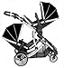 Duellette 21 Combo Double Twin Pushchair Baby Newborn carrycots Pram Travel system Tandem stroller buggy: 2 Pram/seat units, 2 Rain covers, 2 FREE FOOTMUFFS Midnight Black by Kidz Kargo