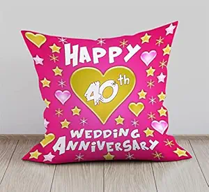 DreamVio Happy 40th Anniversary Cushion, Gift Cushion for Husband, Wife,Couples, Friends on Birthdays & Anniversaries Color : Pink (12 x 12 inch)