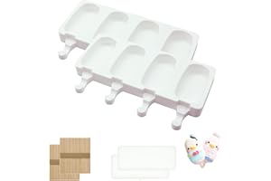 MEAJORE 2 Stücke Eisformen Silikon Cake Pop Set, 4 HohlräUme Großen Cakesicle Form Eisformen Eis am Stiel Silikon Mit 100 Eisstiele Holz und Silikondeckel, Kuchen Silikon Eisform (Weiß)