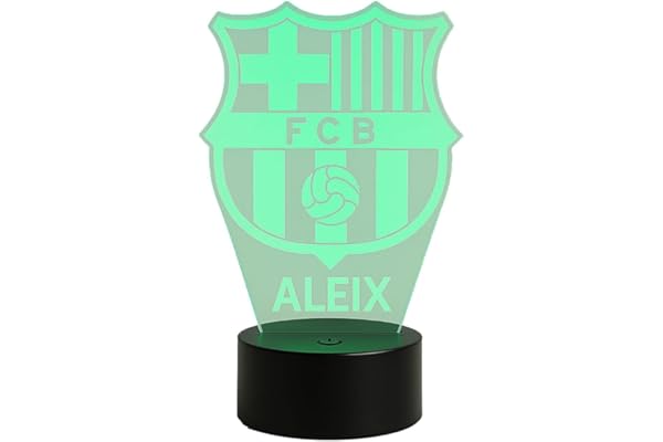 Genérico Lámpara LED personalizada fútbol con escudo y nombre | Base negra 16 colores con mando, metacrilato grabado | Regalo con llavero incluido