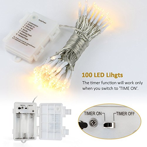 [Fernbedienung und Timer] 100er LED Outdoor Lichterkette Batterienbetrieben Warmweiß (8 Modi, IP65 Wasserdicht, Außenbeleuchtung) - 5
