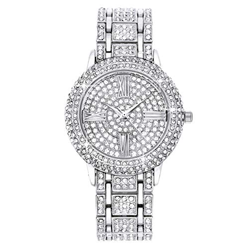 Reloj mujer relojes para mujer del Rhinestone de cuarzo analógico relojes de pulsera Zeiger W193 Conjunto de regalo de reloj y brazalete para mujer de acero inoxidable con cristal