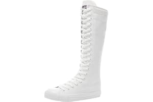 ANUFER Ragazze Donna Al Ginocchio Stivali di Tela Lacci Zip Piatto Scarpe Sportive