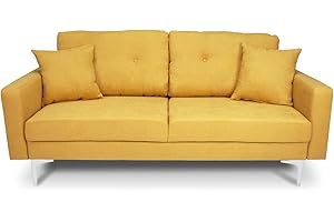 SAMIRA Divano 3 posti in tessuto vellutato giallo piedi in metallo mod. Cloe