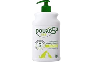 DOUXO S3 SEB Shampooing Anti-Odeur et séborégulateur, pour Chiens et Chats avec des pellicules, Poils Gras et Mauvaises odeurs pour Chiens et Chats, 500ml