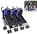 Triple Triplets Buggies Child Baby Newborn Buggy Pushchair Stroller with Triple Reigns 3 Toddlers or 3 Babies by Kidz Kargo. Black/fizzy Blue