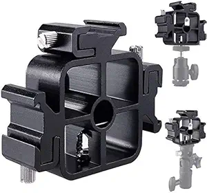 NEOHOOK 3 in 1 All-Metal Tri-Hot Shoe Flash Holder Bracket Mount Adapter Umbrella Holder for Light Stand Tripods